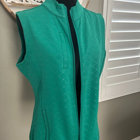 Peter Millar Vest Womens SZL Green Full Zip Diamond Quilted Band Collar - Picture 5 of 10